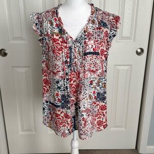 Daniel Rainn multicolored blouse, flutter, cap, sleeves, V-neck size medium